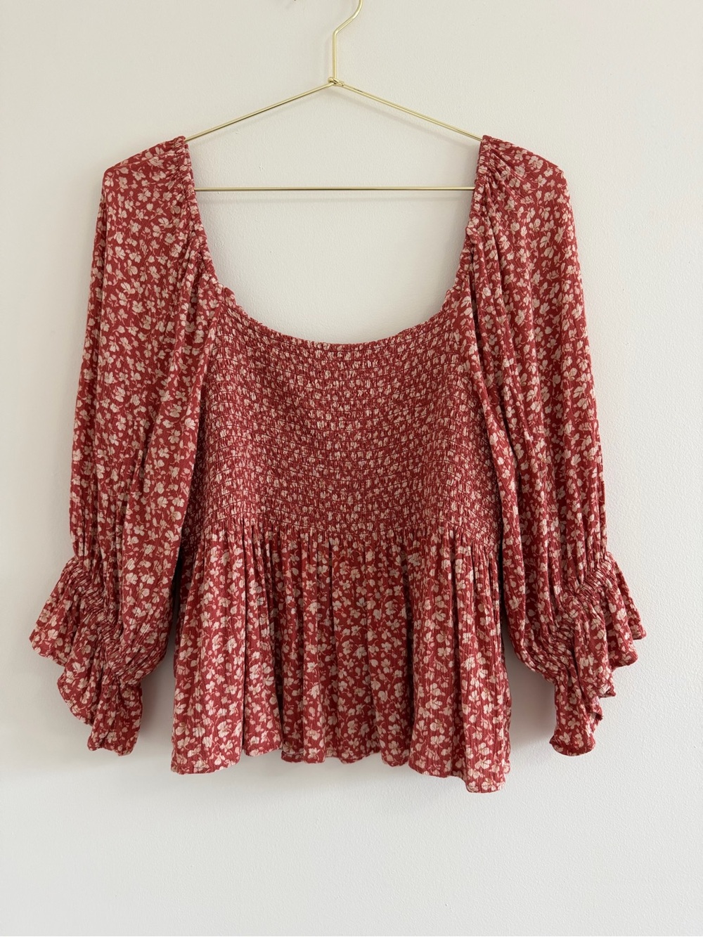 American Eagle Smocked Square Neck Babydoll Top